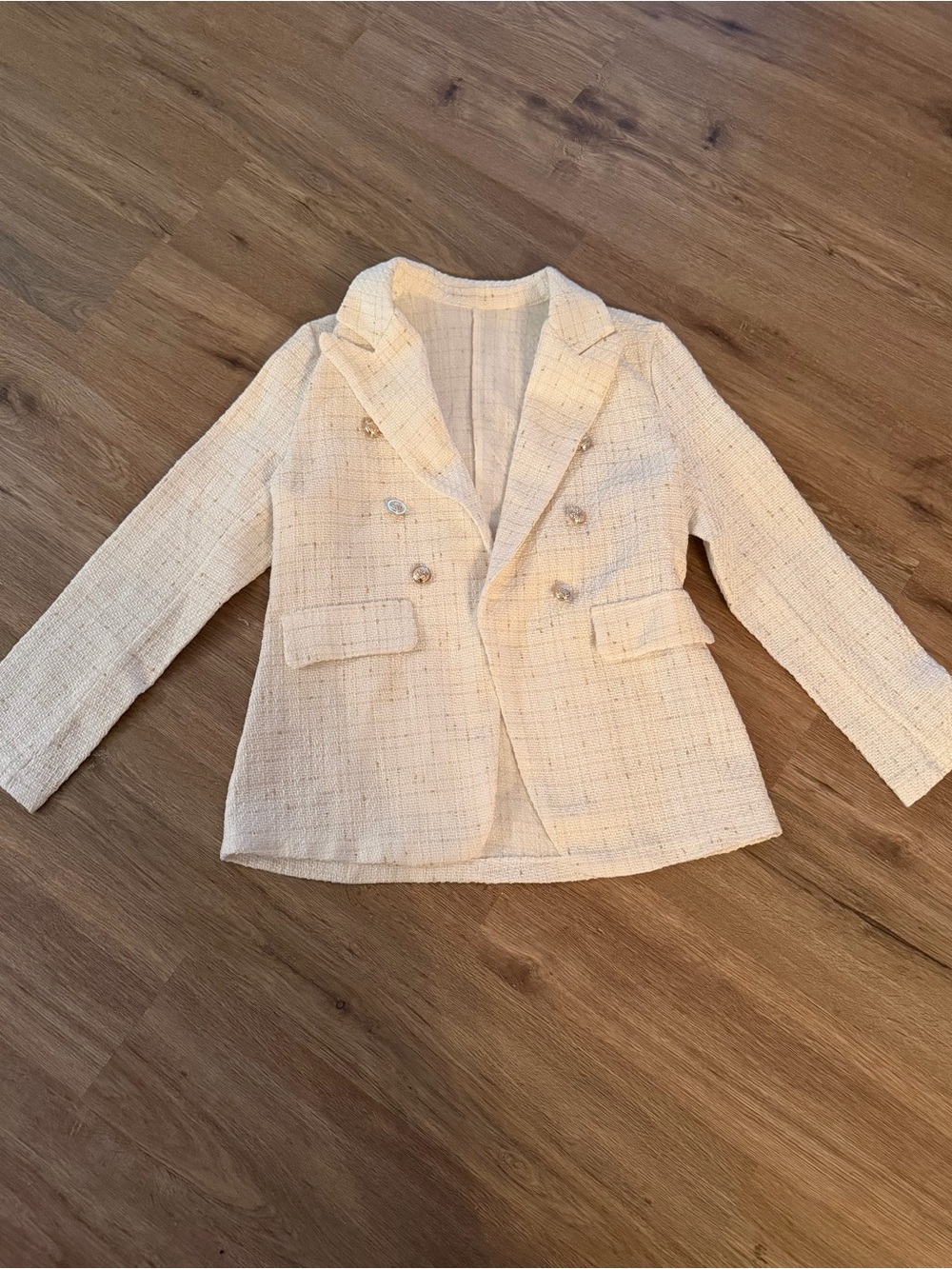 SHEIN Cream Bouclé Double-Breasted Blazer